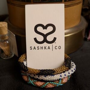 Sashka Co. Woven Glass Seed Beaded Multicolor Patterned Bracelets Set Nepalese